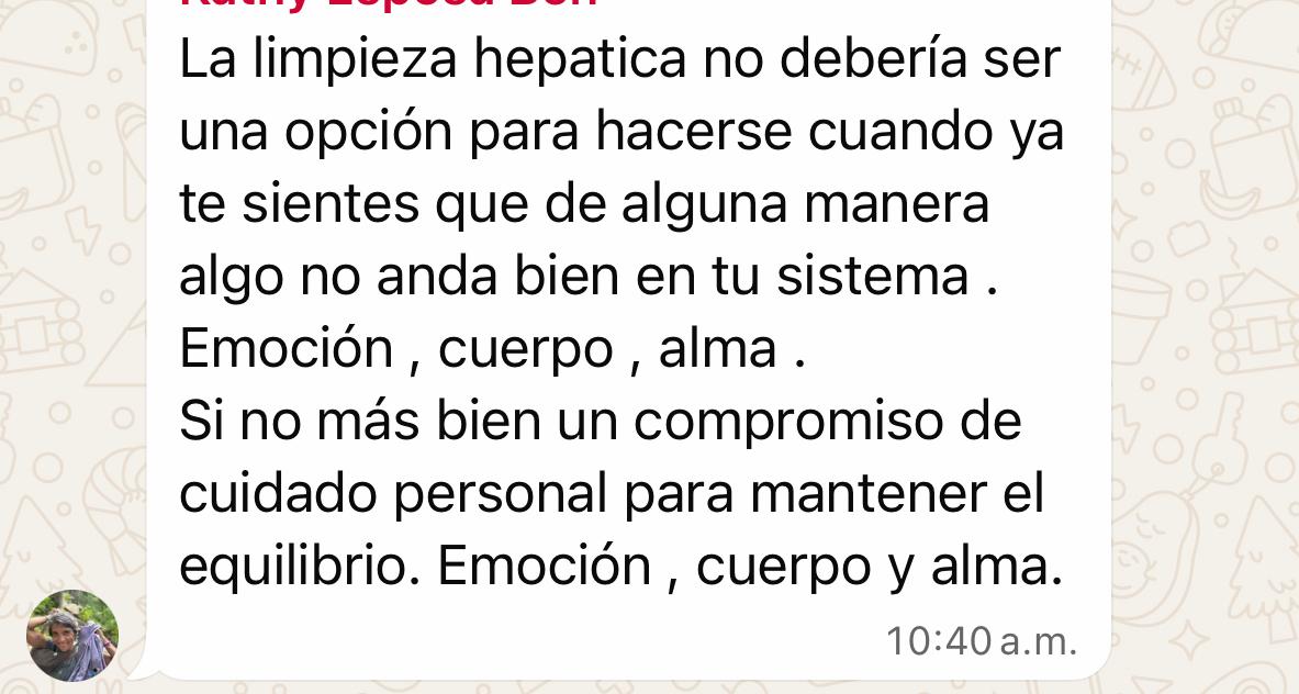 Captura de WhatsApp — testimonio sobre cuerpo, emoción y alma