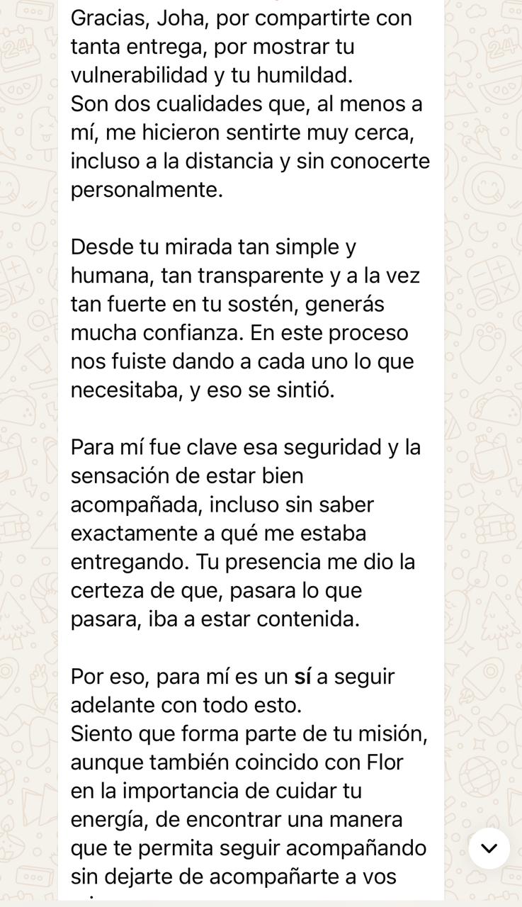 Captura de WhatsApp — testimonio sobre vulnerabilidad y confianza
