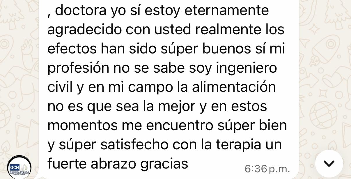 Captura de WhatsApp — testimonio de un participante ingeniero civil